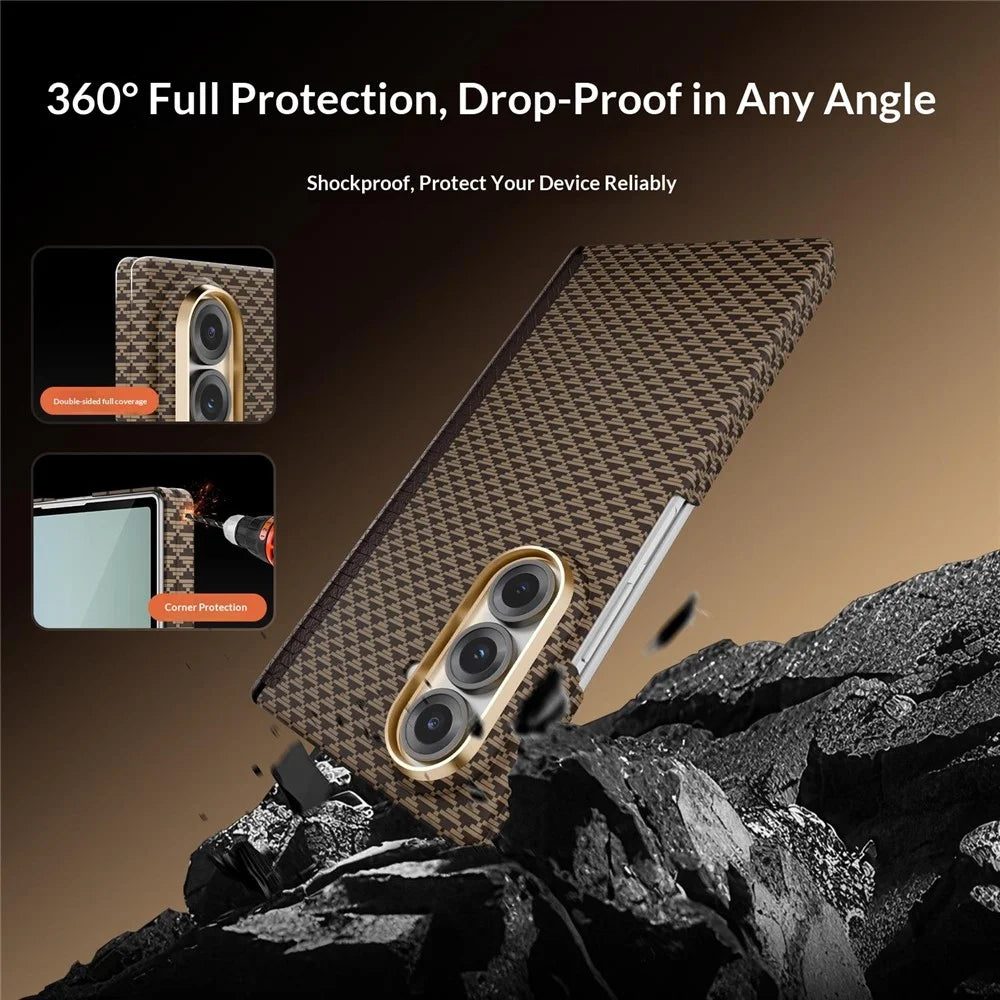 GKK For Samsung Galaxy Z Fold7 5G Case Pattern Design Dual Axis Aramid Fiber PC Ultra Thin Phone Cover Magnetic Hinge Protection - Gold - 6