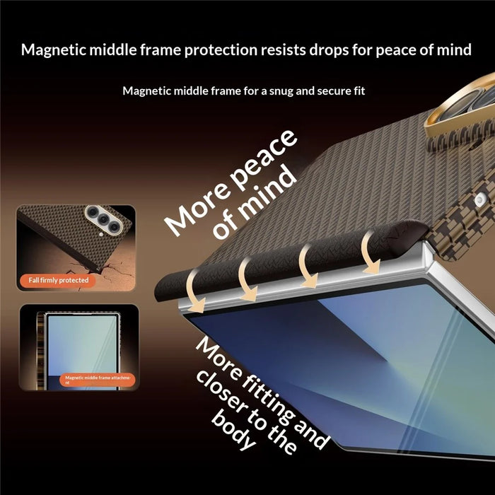 GKK For Samsung Galaxy Z Fold7 5G Case Pattern Design Dual Axis Aramid Fiber PC Ultra Thin Phone Cover Magnetic Hinge Protection - Gold - 7