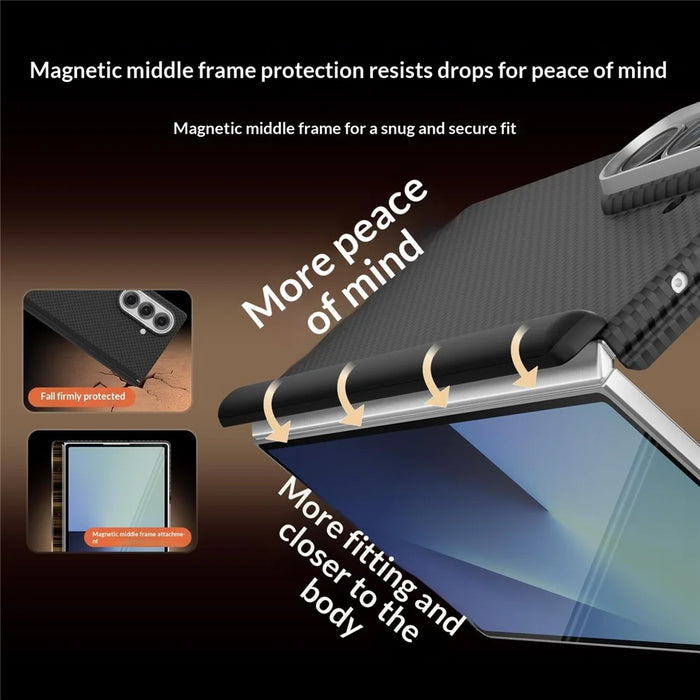 GKK For Samsung Galaxy Z Fold7 5G Case Texture Dual Axis PC Slim Phone Cover Magnetic Hinge Protection - Black - 7