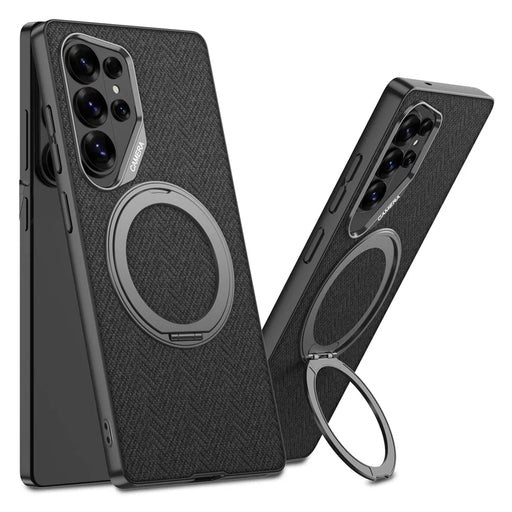 GKK For Samsung Galaxy S26 Ultra Magnetic Case with Kickstand PC + TPU + Cloth Phone Back Cover - Black - 1