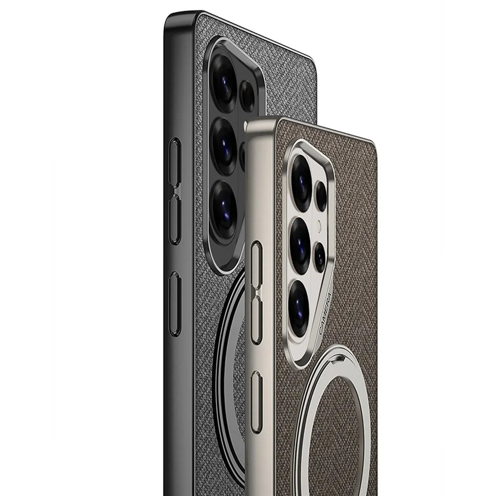 GKK For Samsung Galaxy S26 Ultra Magnetic Case with Kickstand PC + TPU + Cloth Phone Back Cover - Black - 3