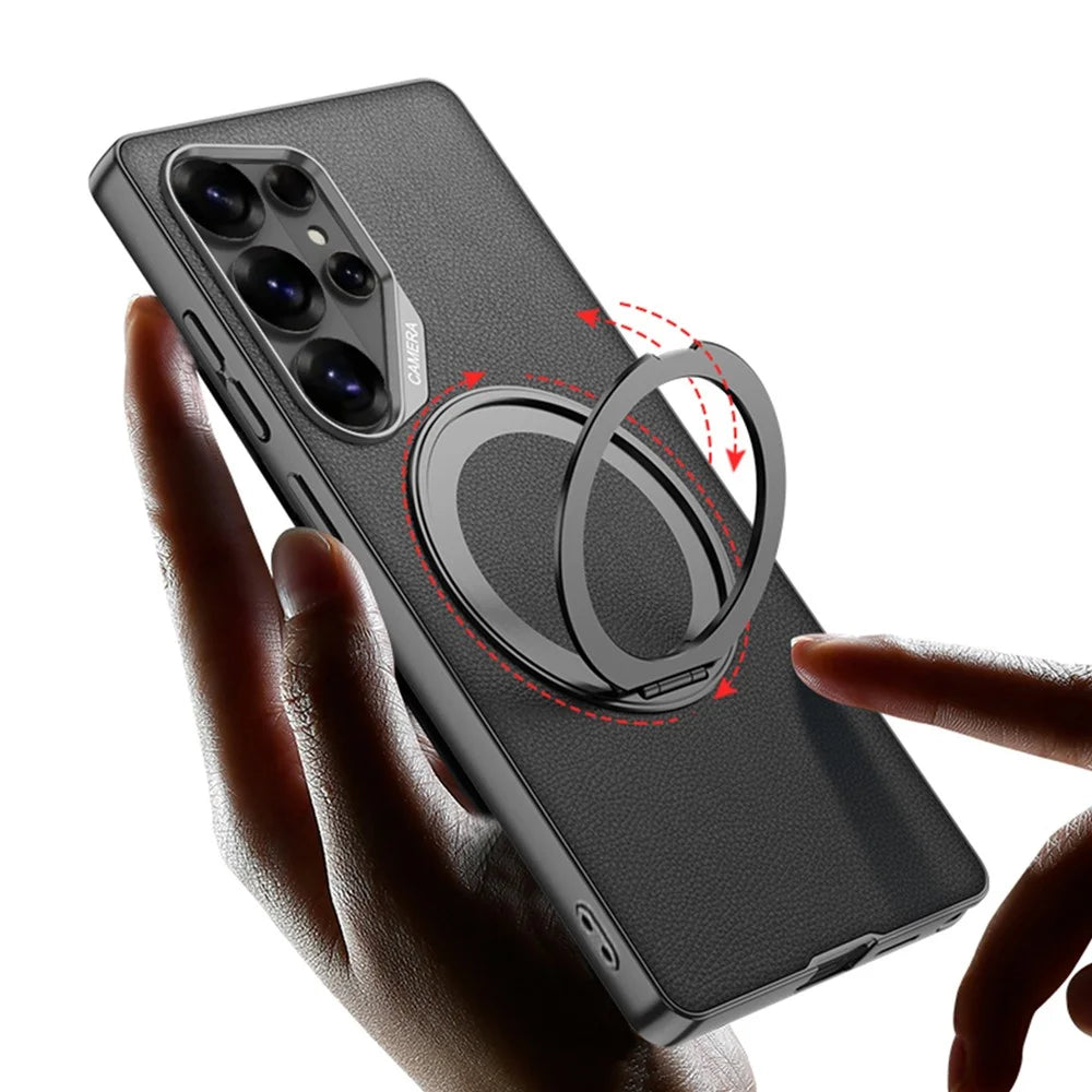 GKK For Samsung Galaxy S26 Ultra Magnetic Case Large Lens Cutout PU + TPU + PC Kickstand Phone Cover - Black - 3