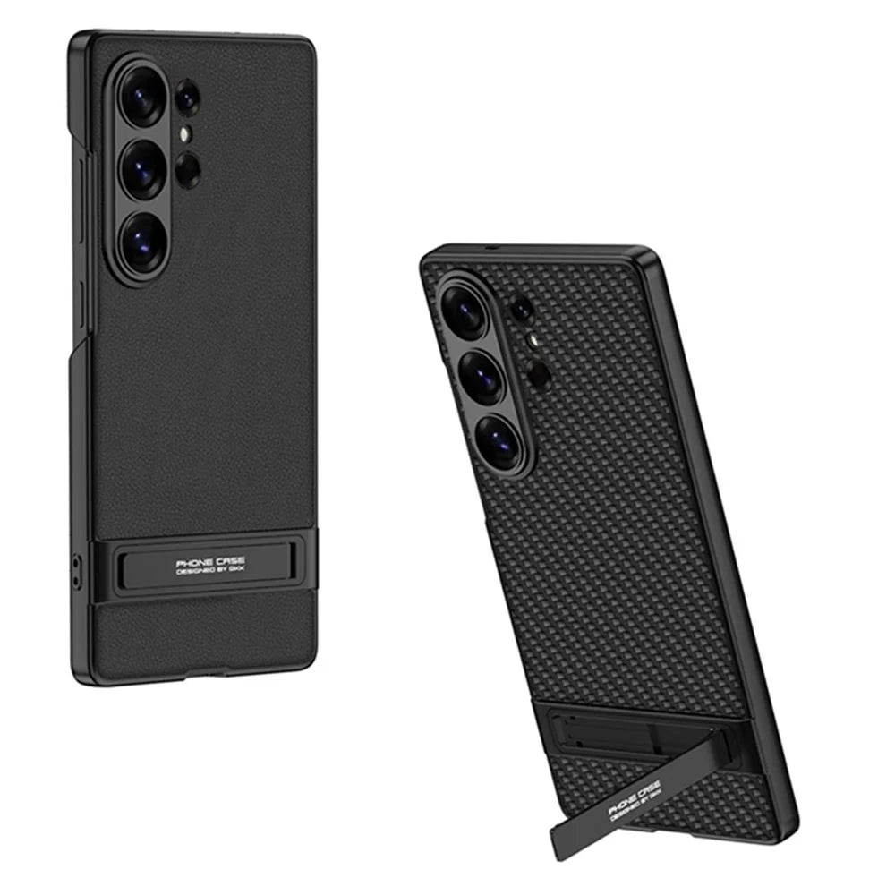 GKK For Samsung Galaxy S26 Ultra Case Slim Kickstand PC + PU Phone Back Cover - Carbon Fiber Texture - 2