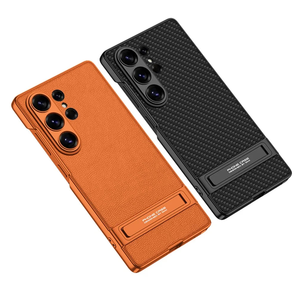 GKK For Samsung Galaxy S26 Ultra Case Slim Kickstand PC + PU Phone Back Cover - Carbon Fiber Texture - 6