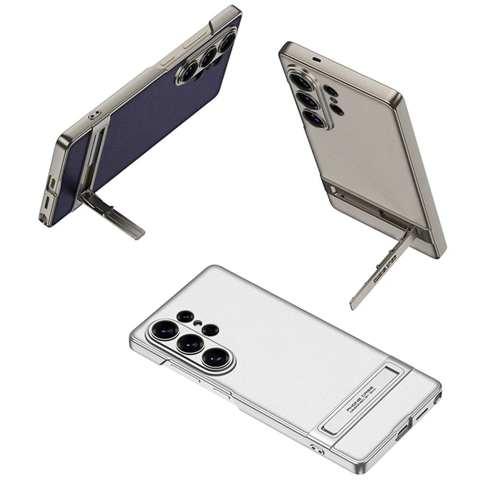 GKK For Samsung Galaxy S26 Ultra Case Slim Kickstand PC + PU Phone Back Cover - Carbon Fiber Texture - 7