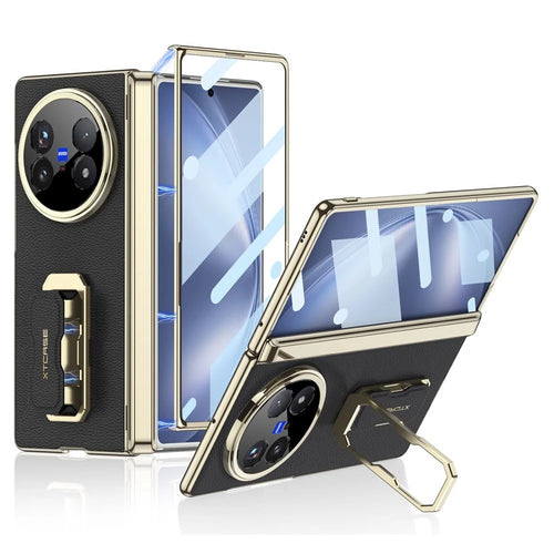 GKK For vivo X Fold5 5G Case with Kickstand / Wrist Strap / Screen Film PU + PC Phone Cover - Black - 1