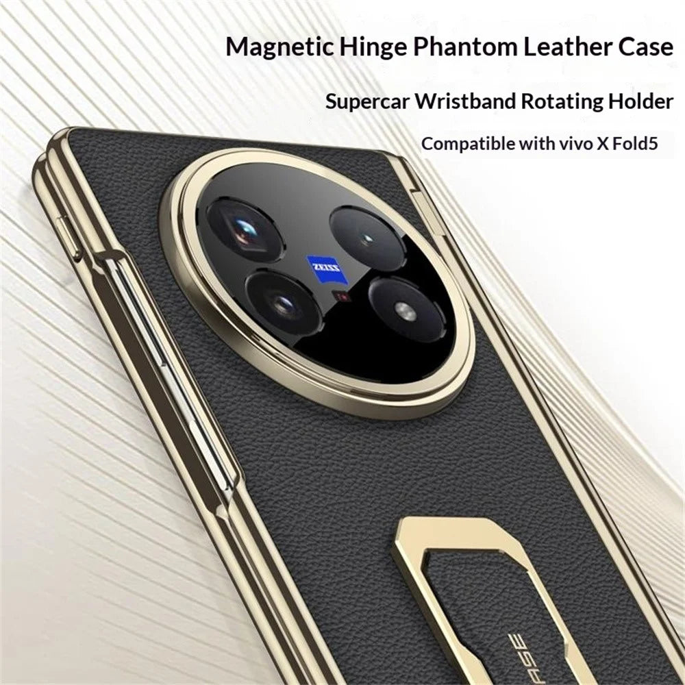 GKK For vivo X Fold5 5G Case with Kickstand / Wrist Strap / Screen Film PU + PC Phone Cover - Black - 4