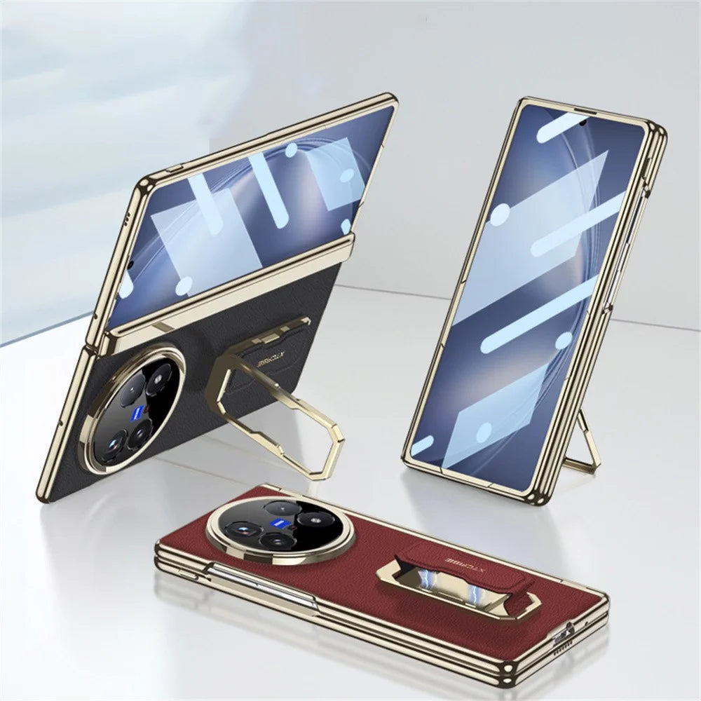 GKK For vivo X Fold5 5G Case with Kickstand / Wrist Strap / Screen Film PU + PC Phone Cover - Black - 6