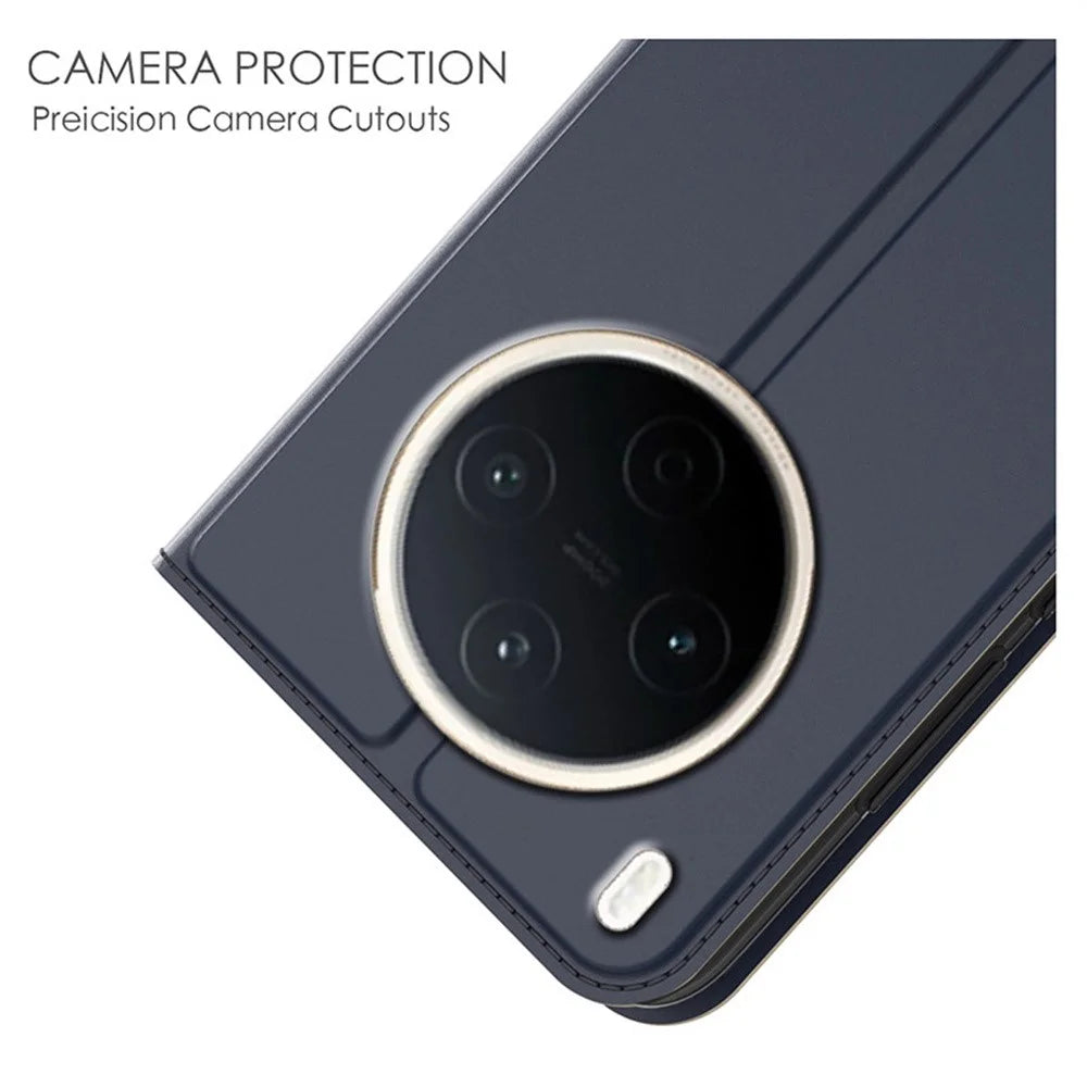 For vivo Y500 Pro 5G Case PU Leather Phone Cover with Card Holder Stand - Blue - 5