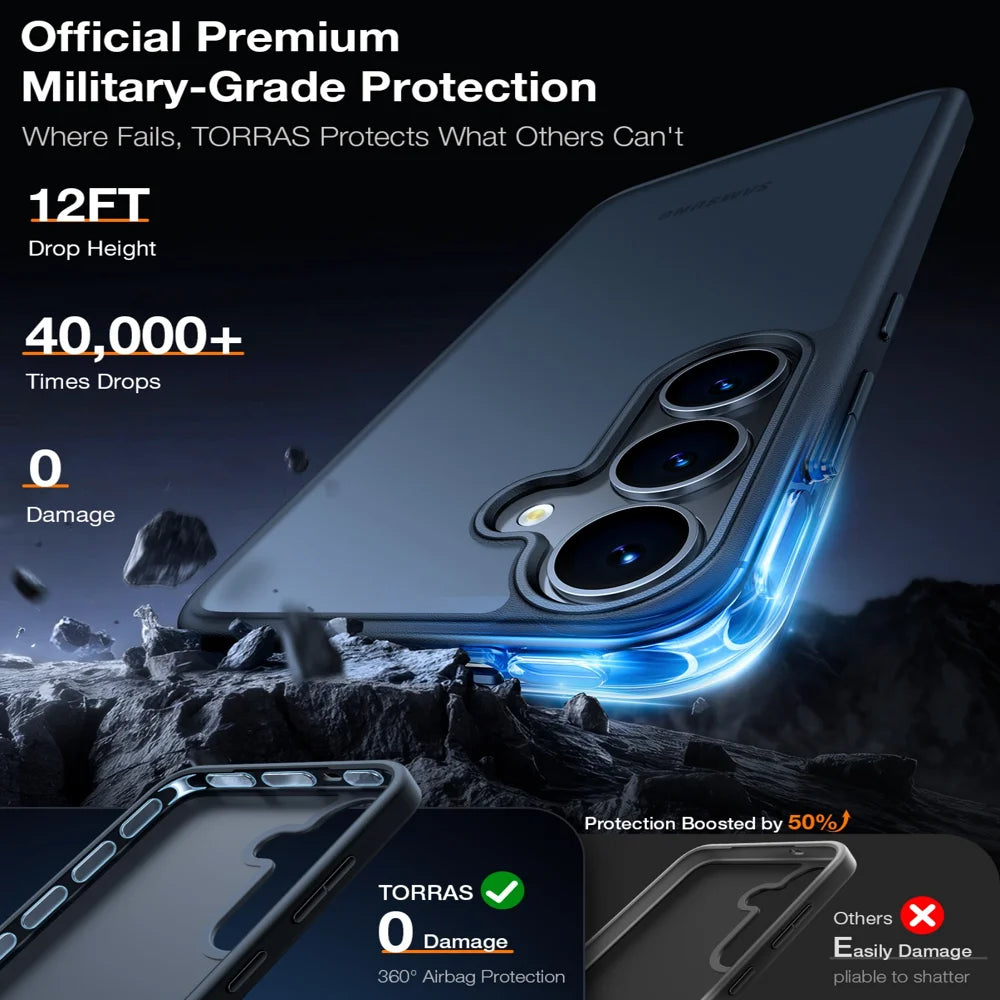 TORRAS For Samsung Galaxy S26+ Case  Skin-Touch Matte PC+TPU Phone Cover with Interchangeable 3 Colors Buttons - Black - 6