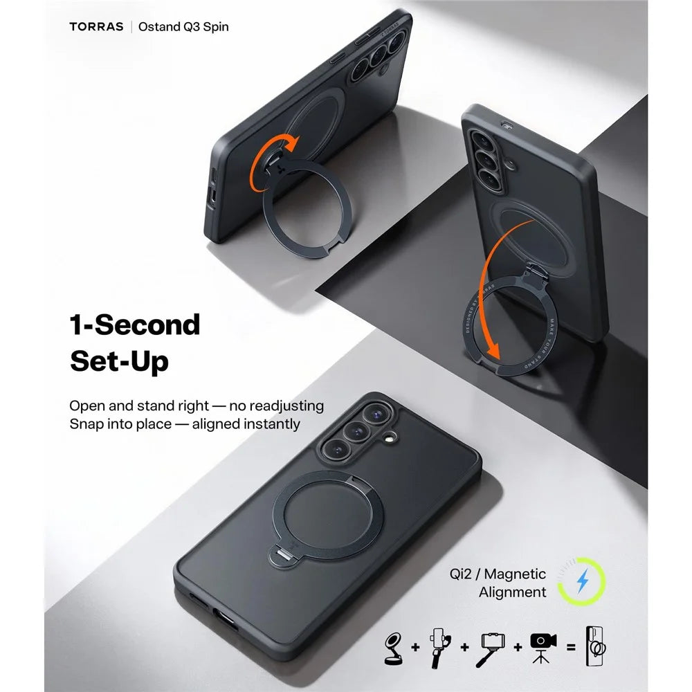 TORRAS Ostand Q3 Spin Series For Samsung Galaxy S26+ Case Magnetic Rotating Kickstand PC + TPU Phone Cover - 2