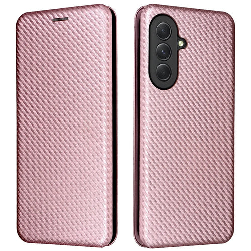 For Samsung Galaxy A57 5G Case Carbon Fiber Texture Drop-Proof PU Leather Phone Cover - Rose Gold - 1