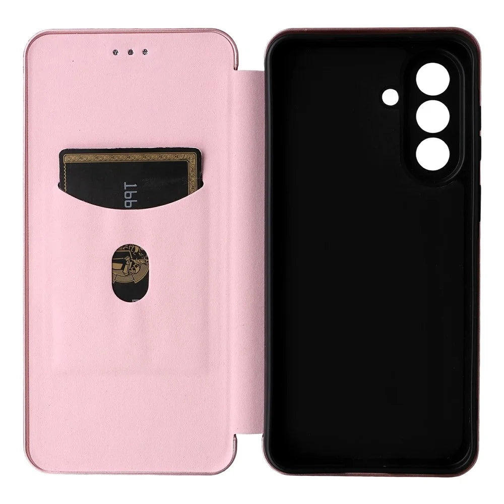 For Samsung Galaxy A57 5G Case Carbon Fiber Texture Drop-Proof PU Leather Phone Cover - Rose Gold - 3