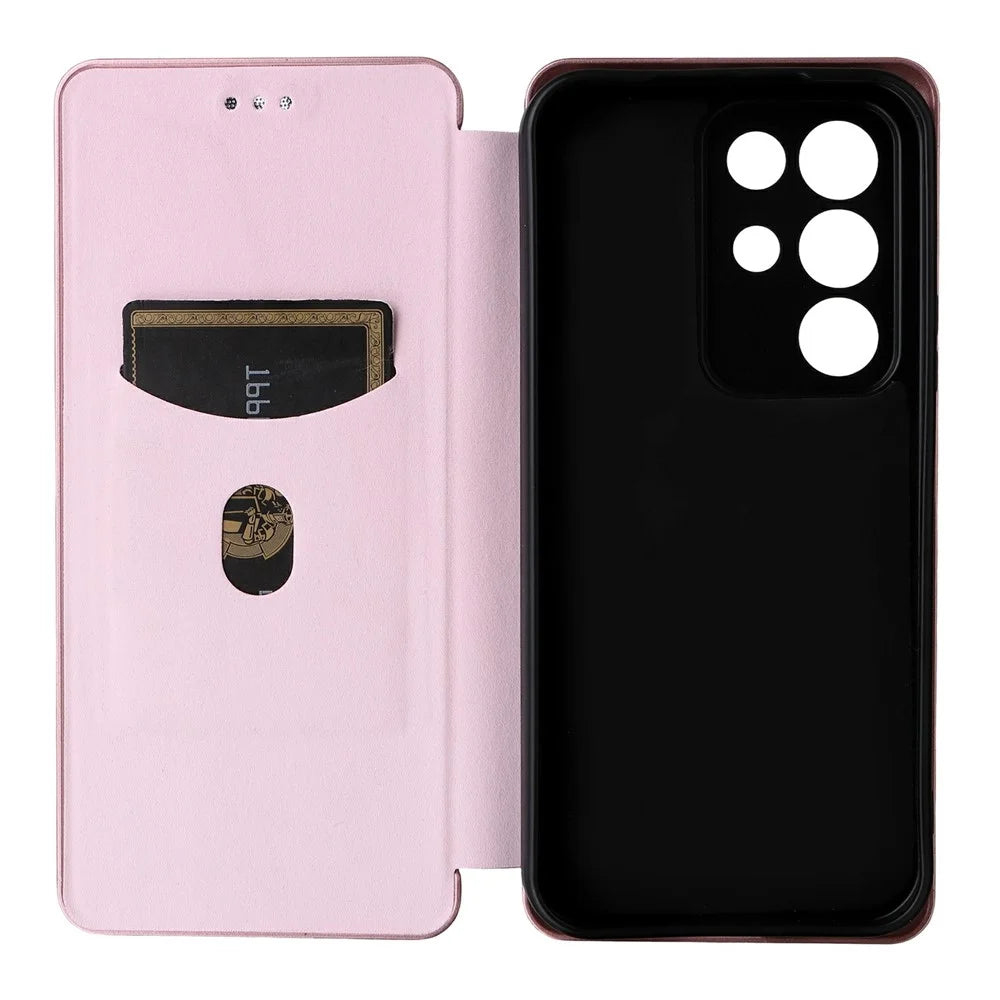 For Realme C85 5G / 15x (India) 5G Case Carbon Fiber Texture Drop-Proof PU Leather Phone Cover - Rose Gold - 4
