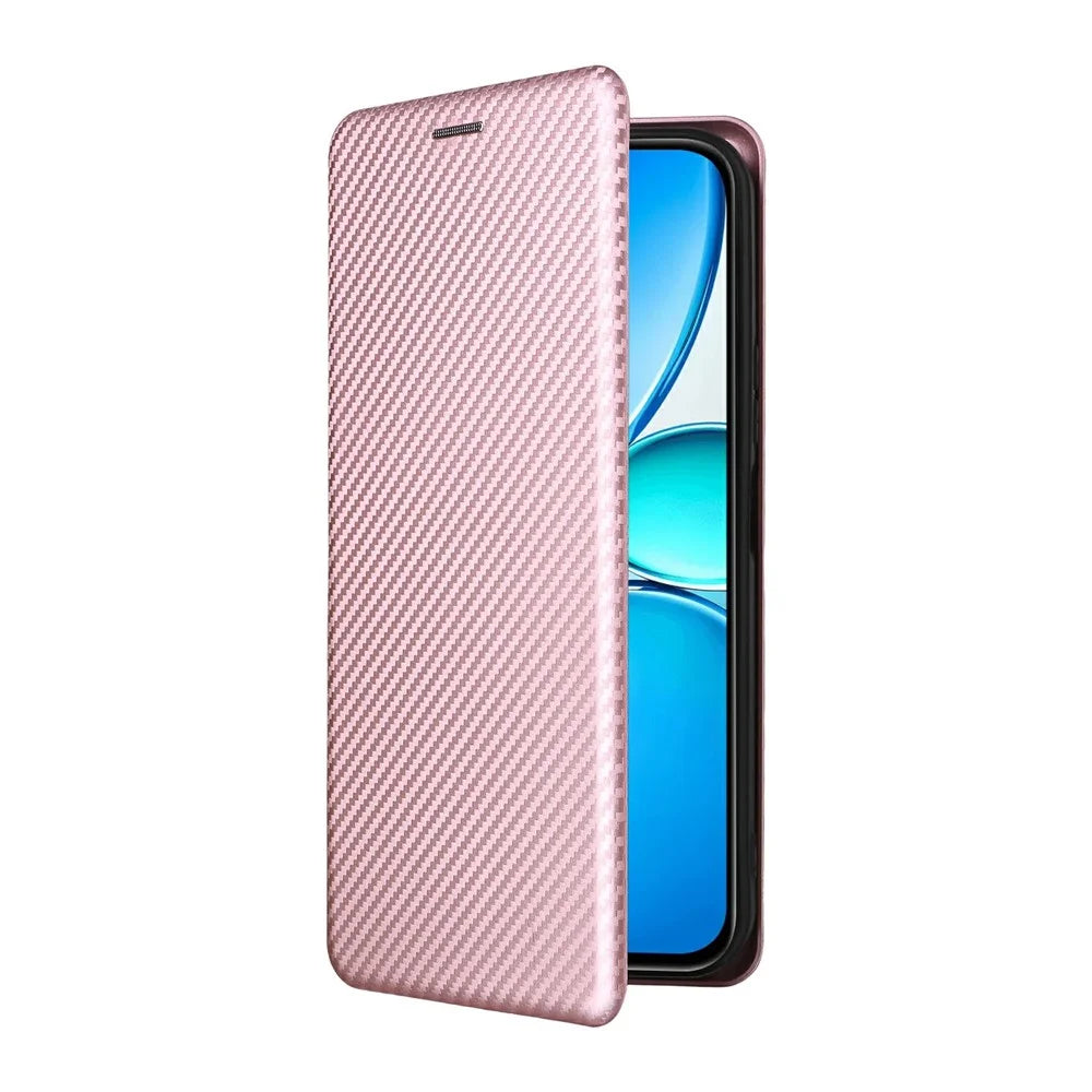 For Realme C85 5G / 15x (India) 5G Case Carbon Fiber Texture Drop-Proof PU Leather Phone Cover - Rose Gold - 7
