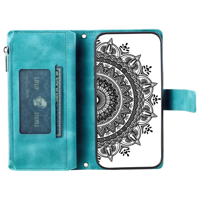 Zipper Pocket Wallet Case for Samsung Galaxy A52 4G / 5G / A52s 5G, Collision-proof Mandala Flower Imprinted PU Leather Stand Cover with Multiple Card Slots - Green - 2