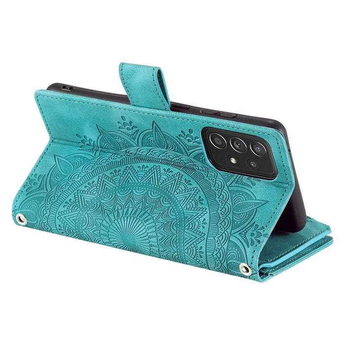 Zipper Pocket Wallet Case for Samsung Galaxy A52 4G / 5G / A52s 5G, Collision-proof Mandala Flower Imprinted PU Leather Stand Cover with Multiple Card Slots - Green - 3