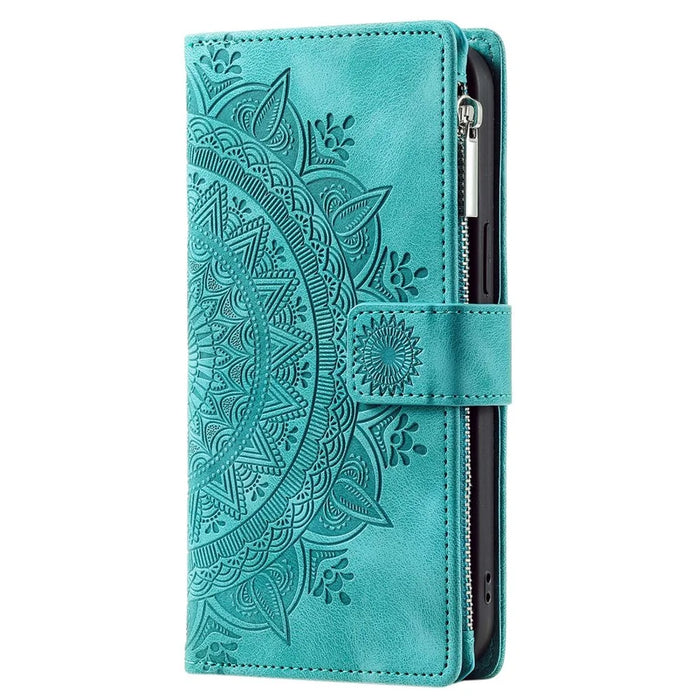 Zipper Pocket Wallet Case for Samsung Galaxy A52 4G / 5G / A52s 5G, Collision-proof Mandala Flower Imprinted PU Leather Stand Cover with Multiple Card Slots - Green - 7