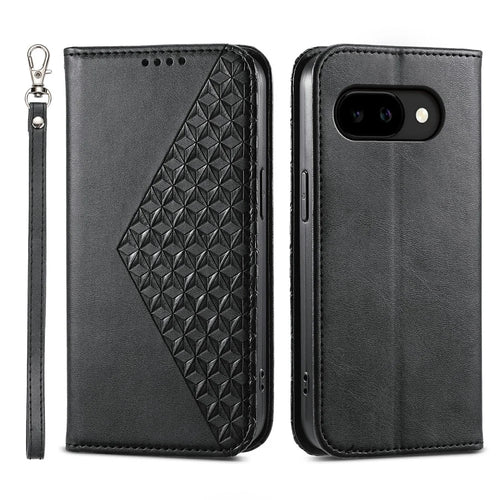For Google Pixel 10a Case Calf Texture PU Leather Wallet Phone Cover with Wrist Strap - Black - 1