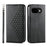 For Google Pixel 10a Case Calf Texture PU Leather Wallet Phone Cover with Wrist Strap - Black - 1