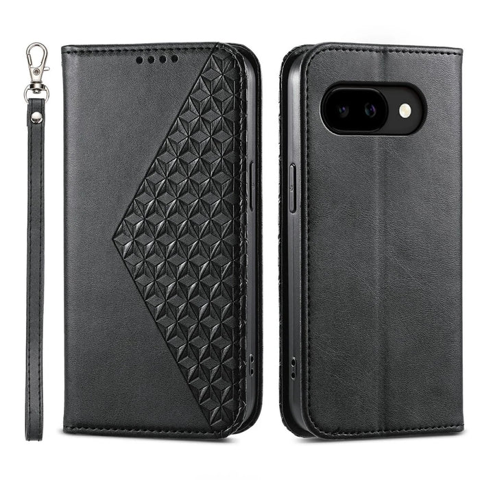 For Google Pixel 10a Case Calf Texture PU Leather Wallet Phone Cover with Wrist Strap - Black - 1