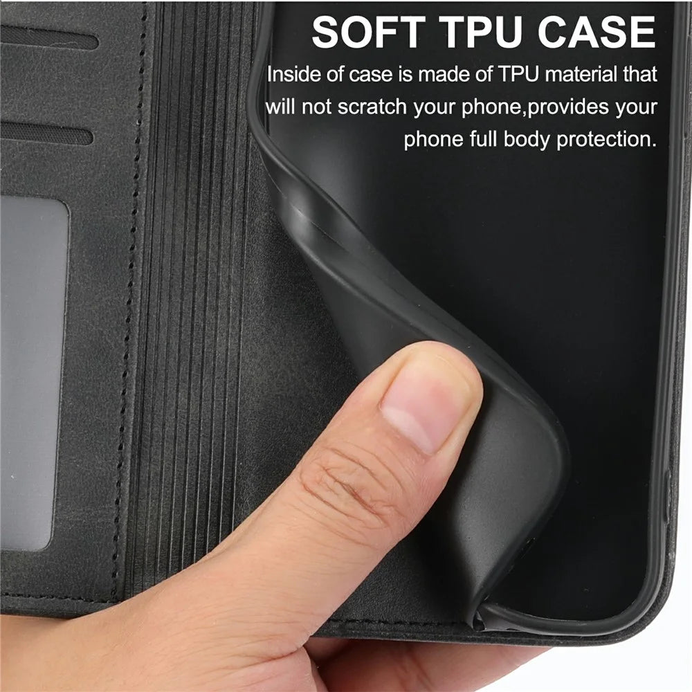 For Samsung Galaxy S26 Case Calf Texture PU Leather Wallet Phone Cover with Wrist Strap - Black - 6