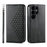 For Samsung Galaxy S26 Ultra Case Calf Texture PU Leather Wallet Phone Cover with Wrist Strap - Black - 1