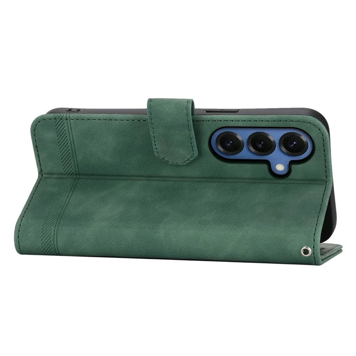 DIERFENG DF-03 For Samsung Galaxy S26 Case Lines Imprint Wallet Leather Phone Cover with Wrist Strap - Green - 3