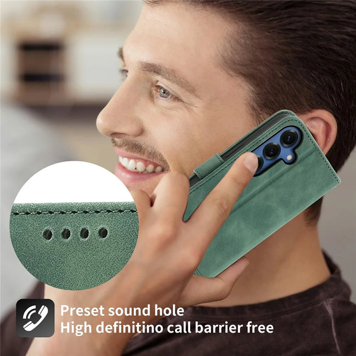 DIERFENG DF-03 For Samsung Galaxy S26+ Case Lines Imprint Wallet Leather Phone Cover with Wrist Strap - Green - 7