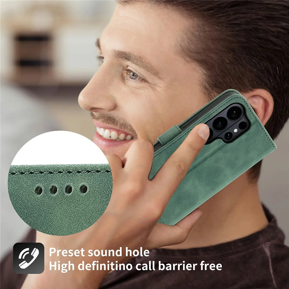 DIERFENG DF-03 For Samsung Galaxy S26 Ultra Case Lines Imprint Wallet Leather Phone Cover with Wrist Strap - Green - 7