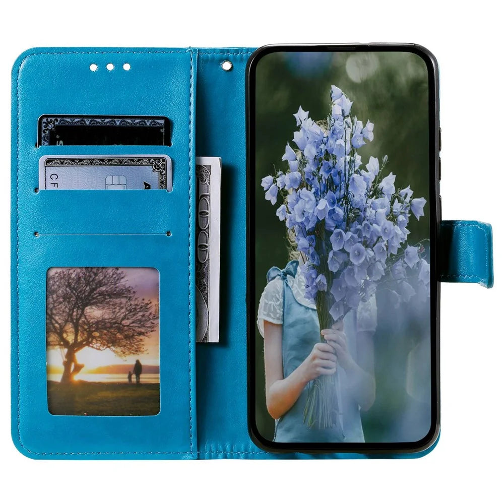 For Samsung Galaxy S23 Mandala Flower Imprinted PU Leather Wallet Case Flip Stand Magnetic Clasp Shockproof Cover - Blue - 2