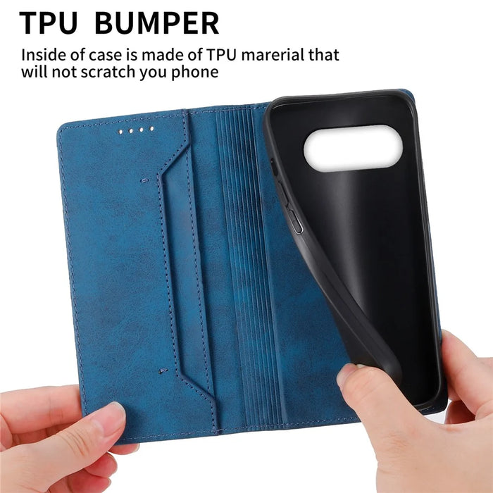 For Google Pixel 10a Wallet Case RFID Blocking PU Leather Phone Cover - Blue - 6