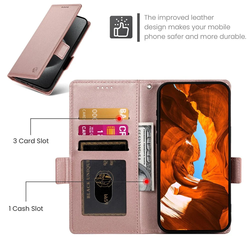For Samsung Galaxy S26 Ultra Stand Case PU Leather Wallet Phone Cover - Rose Gold - 6