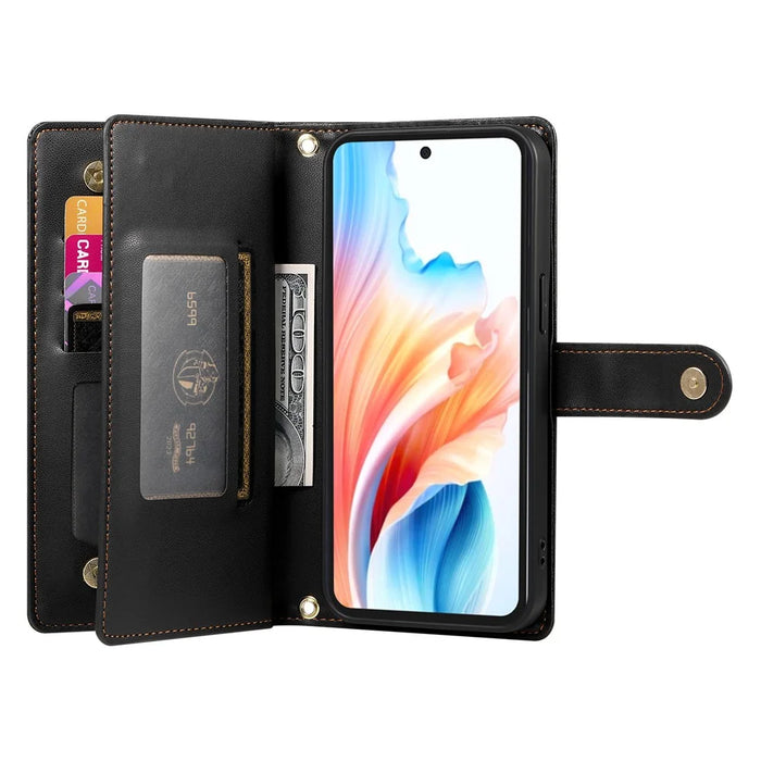 For Google Pixel 10a Case Zipper Pocket Wallet Leather Phone Cover with Straps - Black - 2
