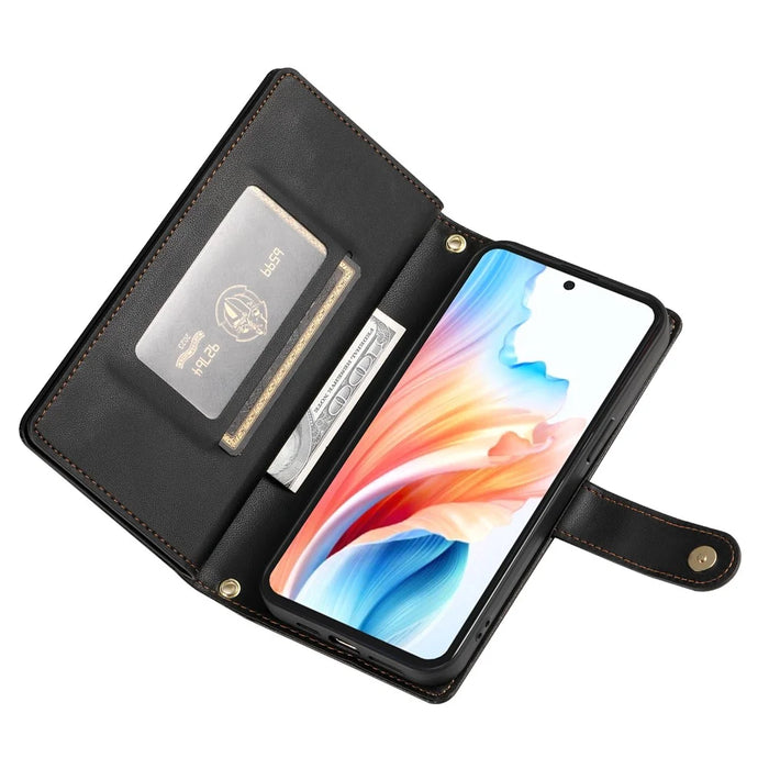 For Samsung Galaxy S26 Case Zipper Pocket Wallet Leather Phone Cover with Straps - Black - 3