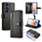 For Samsung Galaxy S26+ Case Zipper Pocket Wallet Leather Phone Cover with Straps - Black - 1