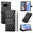 For Google Pixel 10a Wallet Case Rhombus Stitching Stand Leather Phone Cover with Long / Short Strap - Black - 1