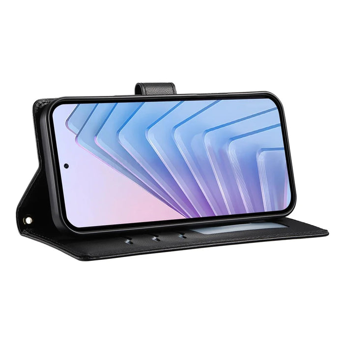 For Google Pixel 10a Wallet Case Rhombus Stitching Stand Leather Phone Cover with Long / Short Strap - Black - 2