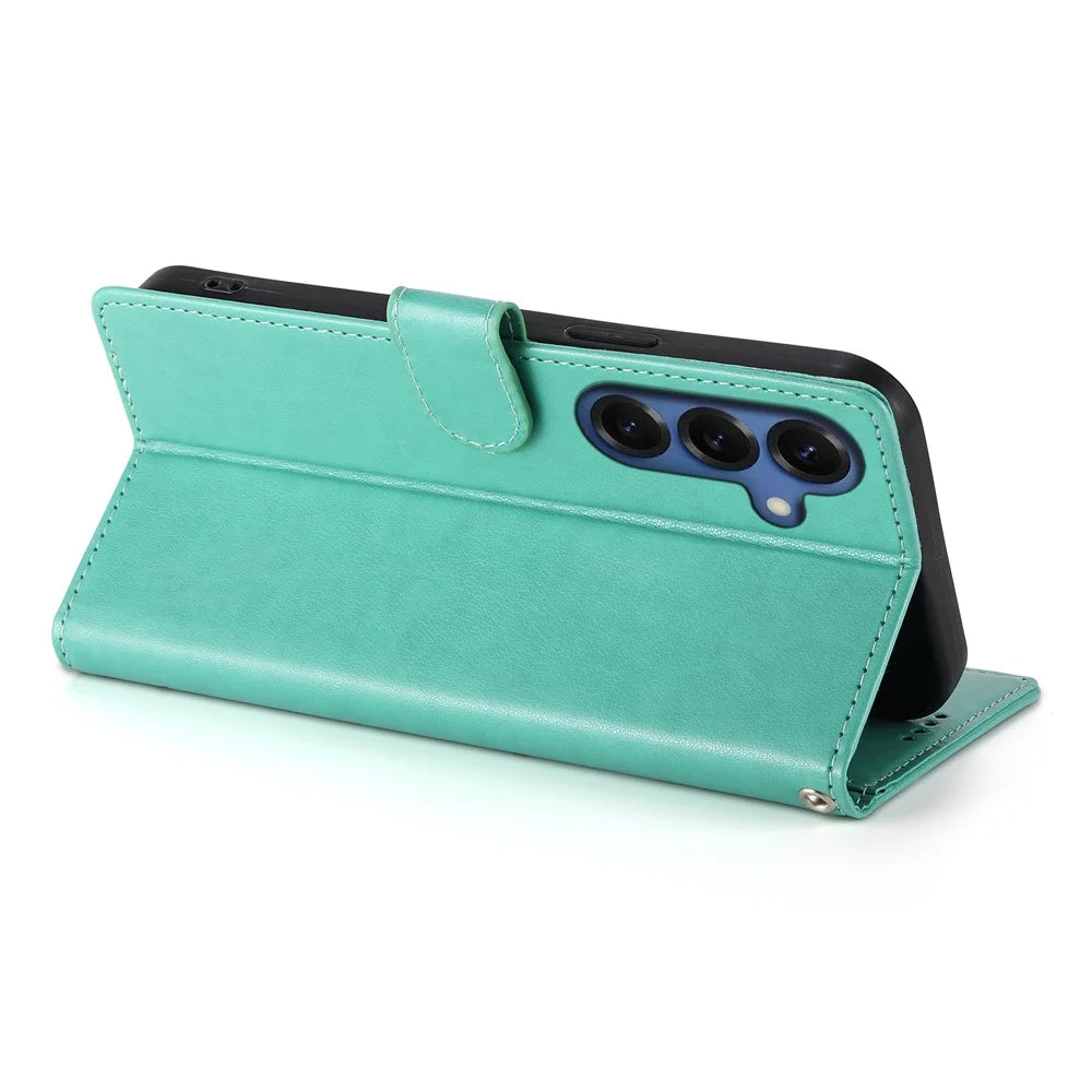 For Samsung Galaxy S26 Wallet Case Butterfly Floral Imprint PU Leather Phone Cover with Wrist Strap - Green - 4