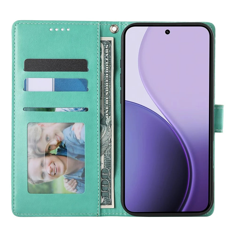 For Samsung Galaxy S26+ Wallet Case Butterfly Floral Imprint PU Leather Phone Cover with Wrist Strap - Green - 2