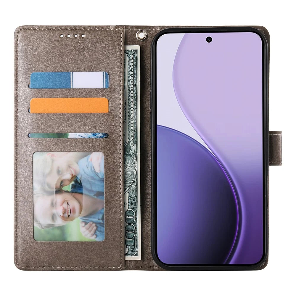 For Samsung Galaxy S26 Wallet Case Butterfly Floral Imprint PU Leather Phone Cover with Wrist Strap - Grey - 2