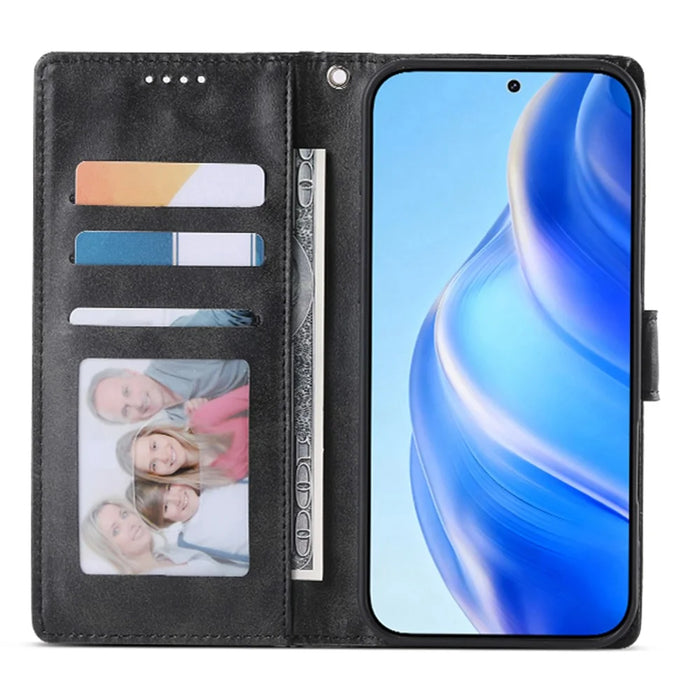 For Samsung Galaxy S26+ Case Stand Wallet Calf Texture PU Leather Flip Phone Cover with Wrist Strap - Black - 2