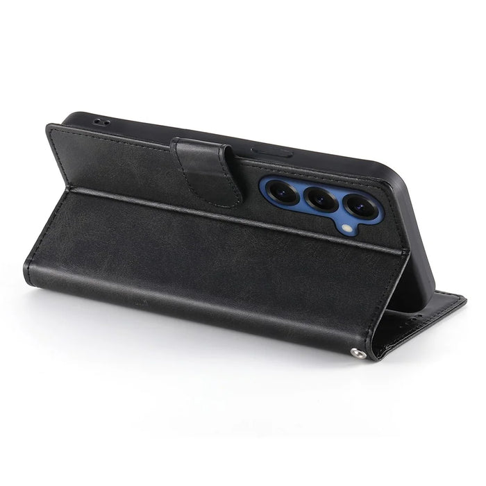 For Samsung Galaxy S26+ Case Stand Wallet Calf Texture PU Leather Flip Phone Cover with Wrist Strap - Black - 3
