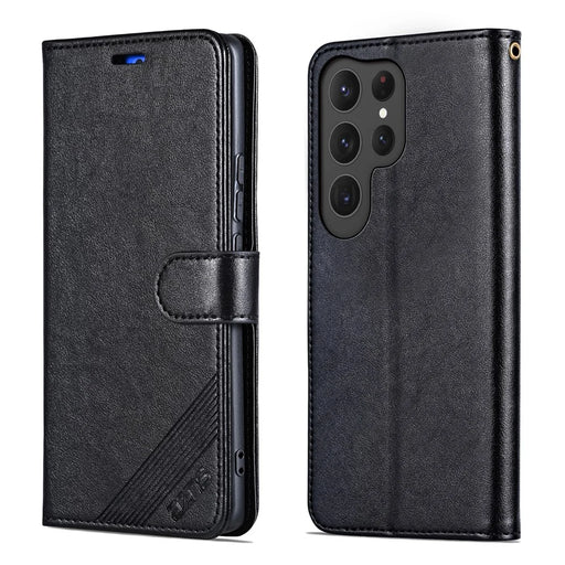 AZNS For Samsung Galaxy S26 Ultra Case Anti-Scratch PU Leather Stand Wallet Phone Cover - Black - 1