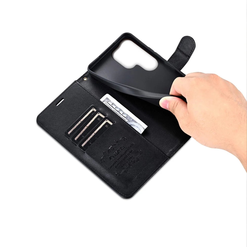AZNS For Samsung Galaxy S26 Ultra Case Anti-Scratch PU Leather Stand Wallet Phone Cover - Black - 5