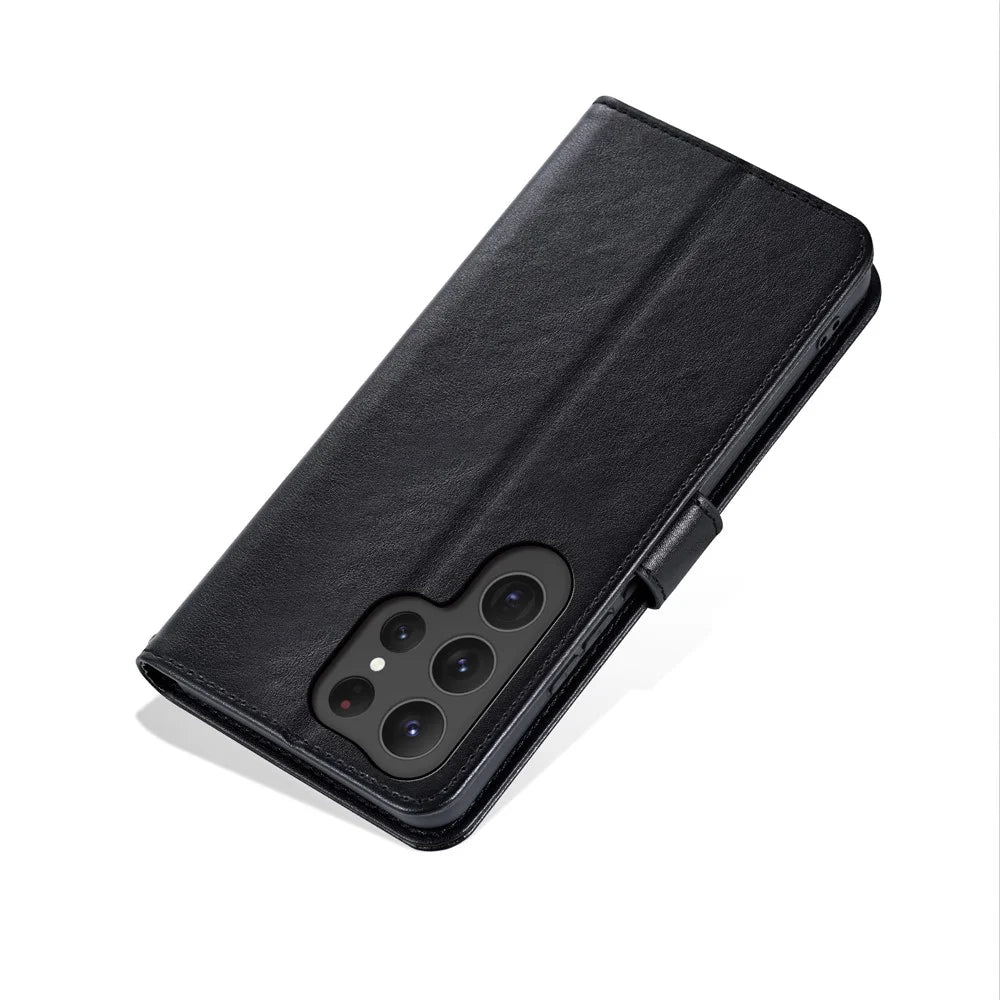 AZNS For Samsung Galaxy S26 Ultra Case Anti-Scratch PU Leather Stand Wallet Phone Cover - Black - 6