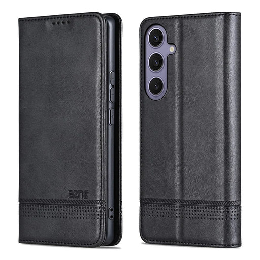 AZNS For Samsung Galaxy S26 Case Cowhide Texture PU Leather Wallet Phone Cover - Black - 1