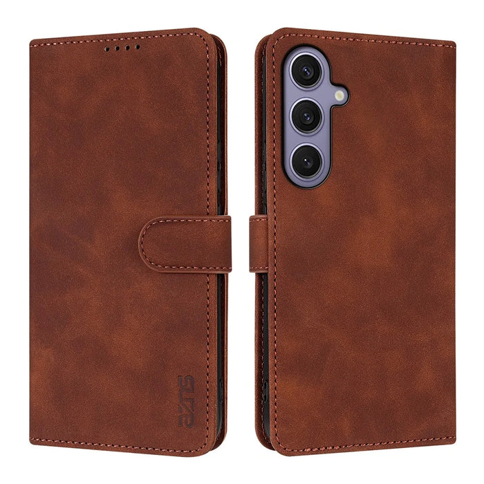 AZNS For Samsung Galaxy S26+ Case PU Leather Wallet Phone Cover - Brown - 1