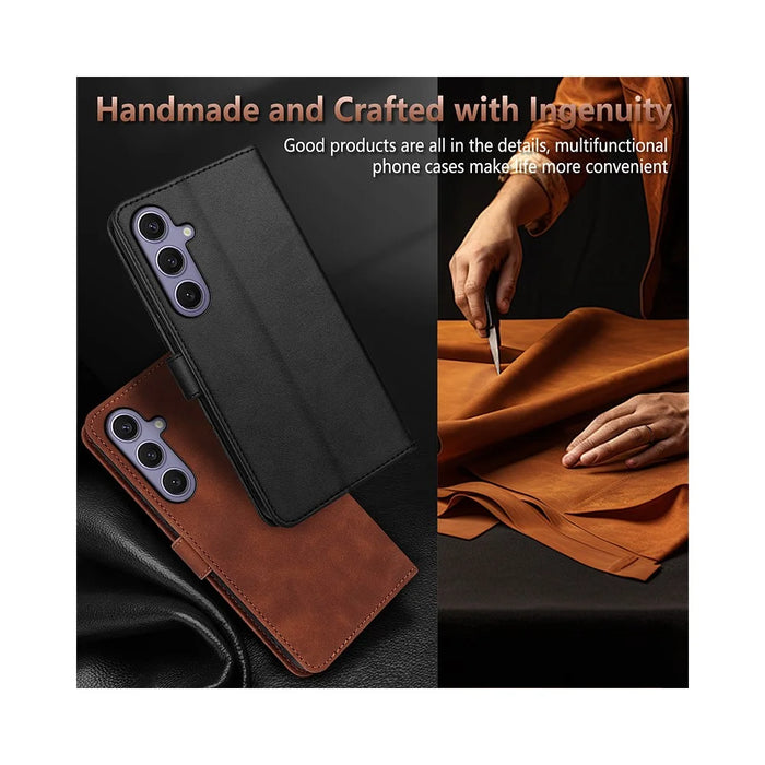 AZNS For Samsung Galaxy S26+ Case PU Leather Wallet Phone Cover - Brown - 7