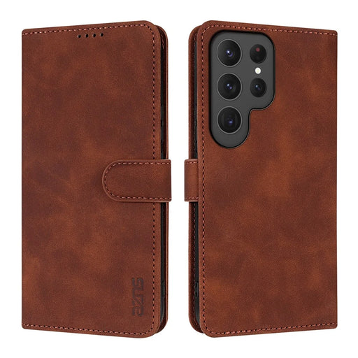 AZNS For Samsung Galaxy S26 Ultra Case PU Leather Wallet Phone Cover - Brown - 1